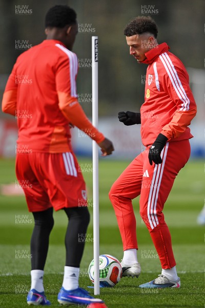 250326 - Wales Football Training - Ethan Ampadu of Wales during training ahead of their World Cup play-off match against Bosnia-Herzegovina