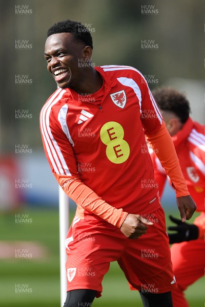250326 - Wales Football Training - Rabbi Matondo of Wales during training ahead of their World Cup play-off match against Bosnia-Herzegovina