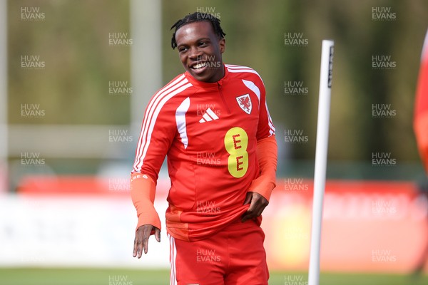 250326 - Wales Football Training - Ronan Kpakio of Wales during training ahead of their World Cup play-off match against Bosnia-Herzegovina