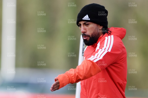 250326 - Wales Football Training - Sorba Thomas of Wales during training ahead of their World Cup play-off match against Bosnia-Herzegovina