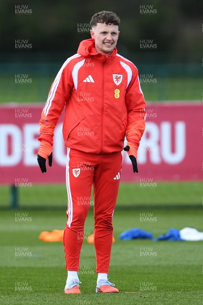 250326 - Wales Football Training - Nathan Broadhead of Wales during training ahead of their World Cup play-off match against Bosnia-Herzegovina