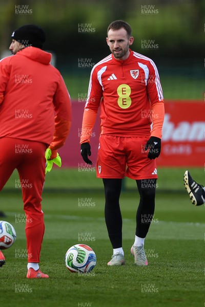 250326 - Wales Football Training - Rhys Norrington-Davies of Wales during training ahead of their World Cup play-off match against Bosnia-Herzegovina