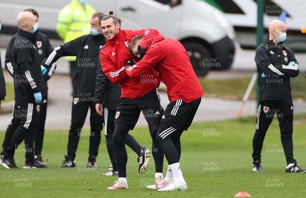 260321 - Wales Football Training - Gareth Bale and Joe Rodon during training