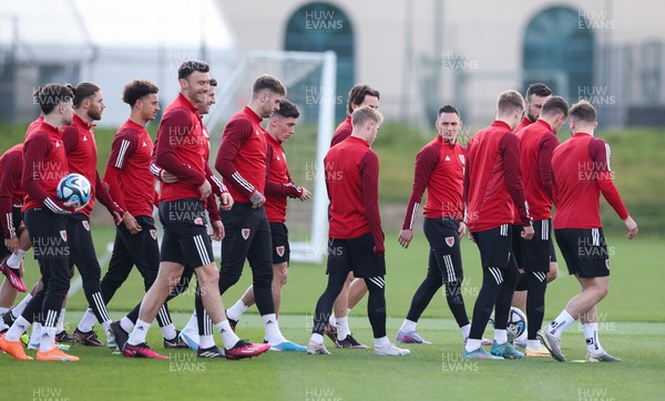 270323 - Wales Football Training session - Members of the Wales squad during a training session ahead of the Euro Qualifying match against Latvia