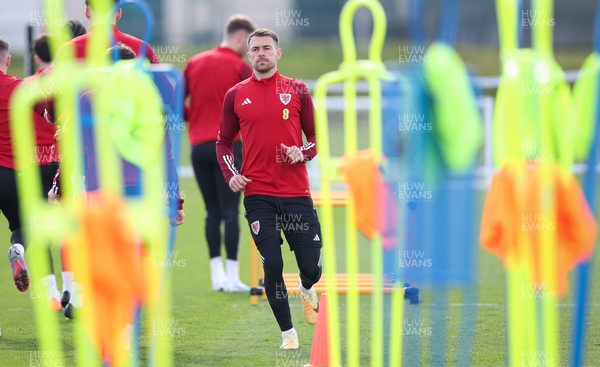 270323 - Wales Football Training session - Aaron Ramsey during a training session ahead of the Euro Qualifying match against Latvia