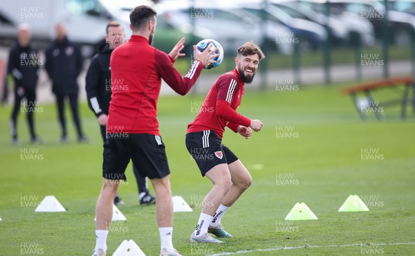 270323 - Wales Football Training session - Tom Bradshaw during a training session ahead of the Euro Qualifying match against Latvia