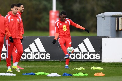 300326 - Wales Football Training - Rabbi Matondo of Wales during training ahead of the upcoming match against Northern Ireland