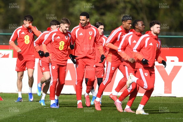 300326 - Wales Football Training - David Brooks and Ben Cabango of Wales during training ahead of the upcoming match against Northern Ireland