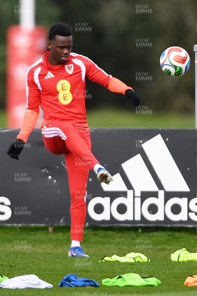 300326 - Wales Football Training - Rabbi Matondo of Wales during training ahead of the upcoming match against Northern Ireland