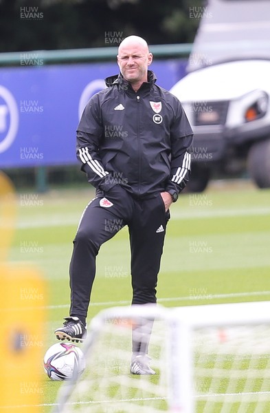 310821 - Wales Football Training - Interim manager Robert Page during a Wales training session ahead of their friendly against Finland and World Cup qualifying matches against Belarus and Estonia