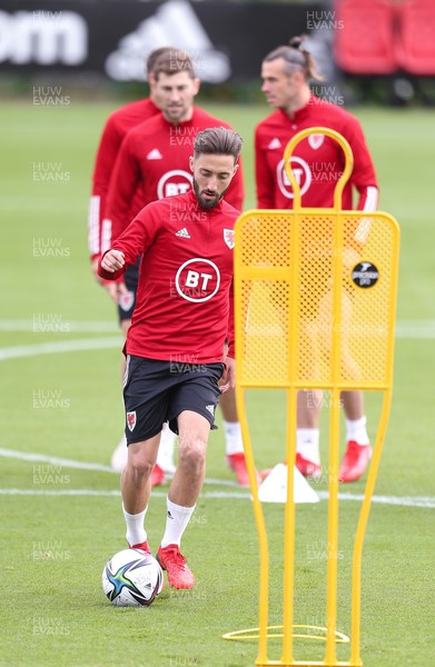 310821 - Wales Football Training - Josh Sheehan during a Wales training session ahead of their friendly against Finland and World Cup qualifying matches against Belarus and Estonia