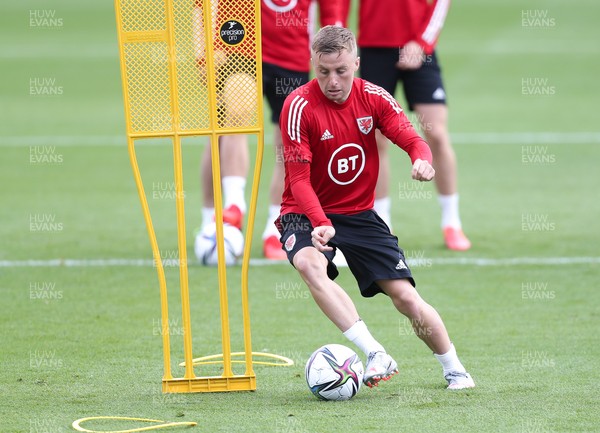 310821 - Wales Football Training - Joe Morrell during a Wales training session ahead of their friendly against Finland and World Cup qualifying matches against Belarus and Estonia