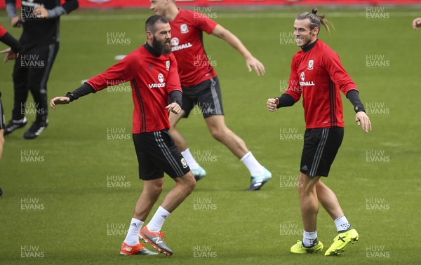 010917 - Wales Football Training Session - Wales' Joe Ledley and Gareth Bale during the training session ahead of the World Cup Qualifying match against Austria