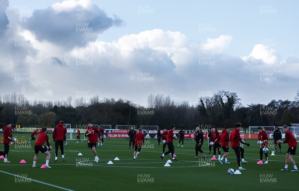 131123 - Wales Football Training Session -  The Wales squad warm up during a training session ahead of the Euro 2024 Qualifying matches against Armenia and Turkey
