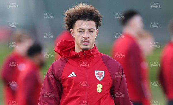 131123 - Wales Football Training Session -  Ethan Ampadu during a training session ahead of the Euro 2024 Qualifying matches against Armenia and Turkey