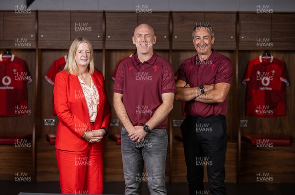 070825 - Picture shows new Wales Senior Mens Head Coach Steve Tandy with Chief Executive Abi Tierney and Director of Rugby and Elite Performance Dave Reddin at the Principality Stadium today