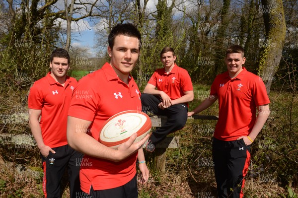 260413 - Wales Junior World Cup Squad Announcement -Sion Bennett(Scarlets), Captain Ellis Jenkins(Cardiff Blues), Elliot Dee(Dragons) and Rhodri Hughes(Ospreys) after being named in Wales Junior World Cup squad 