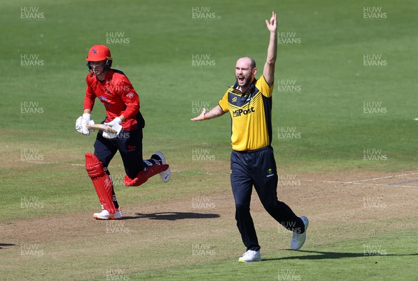 310722 - Wales National County v Glamorgan - One Day Tour Match - Jamie McIlroy of Glamorgan appeals for the wicket of Tom Bevan