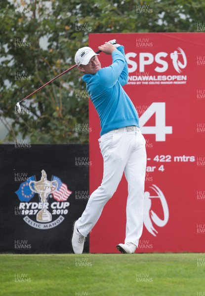 180914 - ISPS Handa Wales Open Golf 2014, Celtic Manor Resort, south Wales - England's Jamie Donaldson tees off on the fourth during the first round of matches in the Wales Open 2014