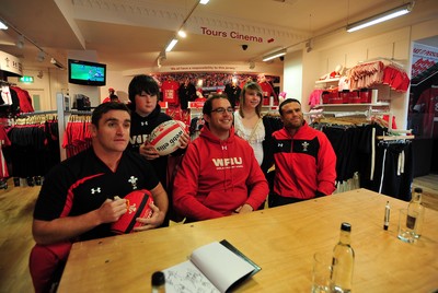 180412- Wales players signing- Jamie Roberts, Lou Reed and Huw Bennett signing autographs at the Cardiff Arms Shop