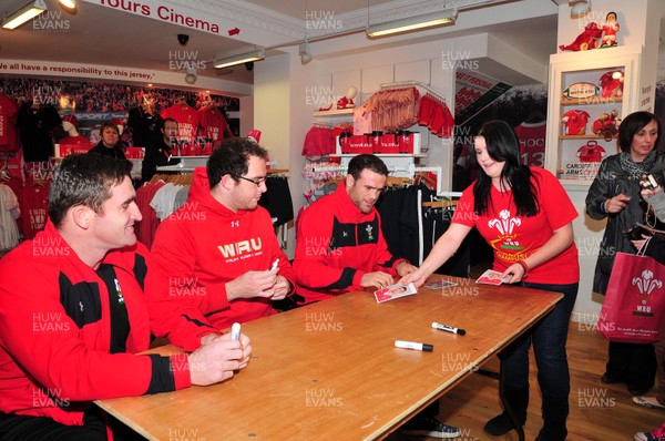 180412- Wales players signing- Jamie Roberts, Lou Reed and Huw Bennett signing autographs at the Cardiff Arms Shop