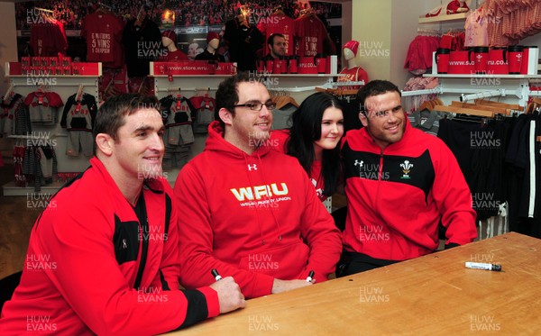 180412- Wales players signing- Jamie Roberts, Lou Reed and Huw Bennett signing autographs at the Cardiff Arms Shop