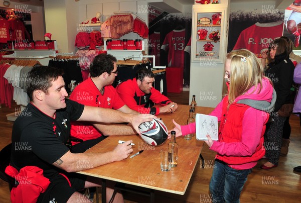 180412- Wales players signing- Jamie Roberts, Lou Reed and Huw Bennett signing autographs at the Cardiff Arms Shop