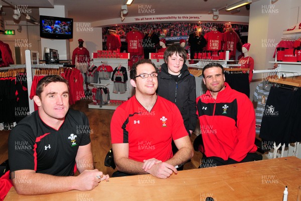 180412- Wales players signing- Jamie Roberts, Lou Reed and Huw Bennett signing autographs at the Cardiff Arms Shop