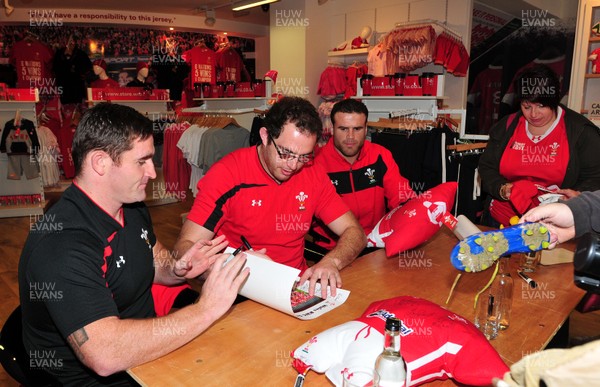 180412- Wales players signing- Jamie Roberts, Lou Reed and Huw Bennett signing autographs at the Cardiff Arms Shop