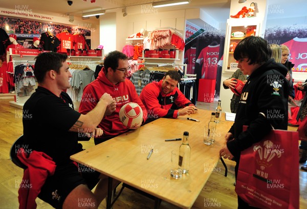 180412- Wales players signing- Jamie Roberts, Lou Reed and Huw Bennett signing autographs at the Cardiff Arms Shop