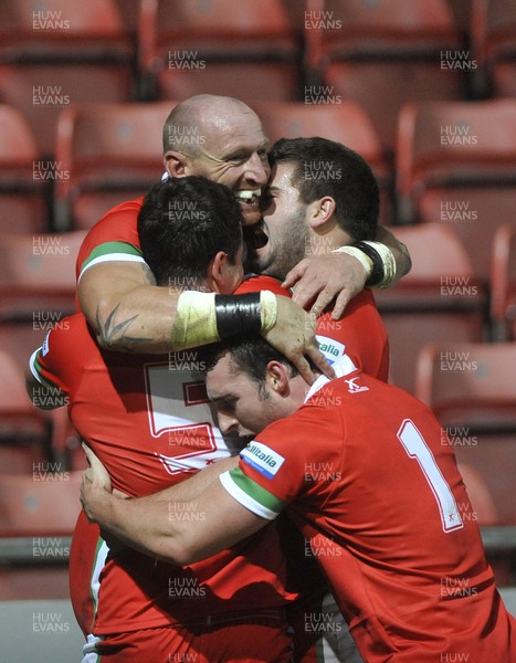 06.10.10 - Wales v Italy - International Rugby League -  Wales Gareth Thomas celebrates scoring the opening try on his International Rugby League debut. 