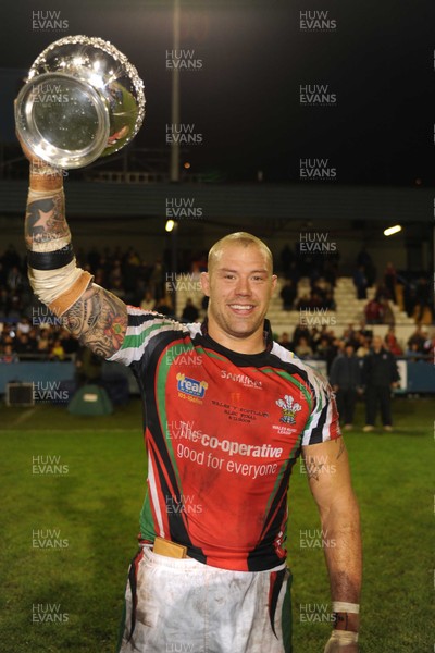 08.11.09 - rugbyleague.com European Cup Final, Wales v Scotland Wales' captain Jordan James celebrates with the trophy 