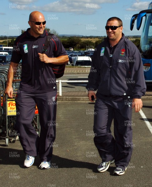 04.09.07 - Wales Rugby Welsh rugby squad members Will James and Chris Horsman arrive at Cardiff Airport on their way to compete in the Rugby World Cup in France 