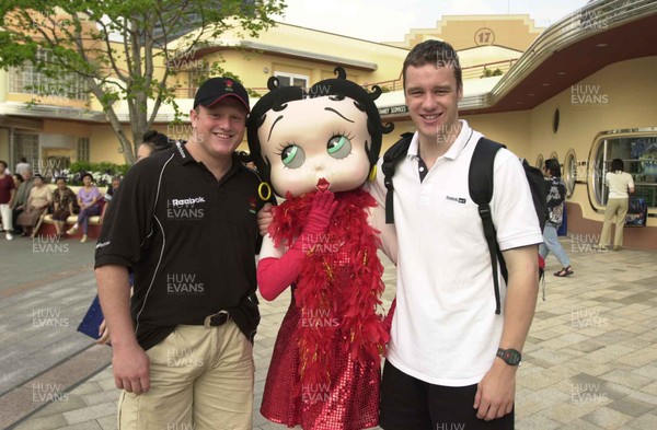 070601  Wales Rugby Tour to Japan - Saul Nelson and Mark Jones meet one of the characters at the visit to the Universal Studios in Osaka