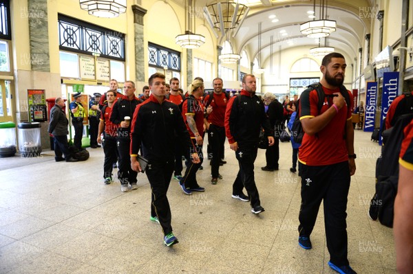 100815 - Wales Rugby Squad Travel to Colwyn Bay -Rhys Webb arrives at Cardiff Central Station for their train to Colwyn Bay