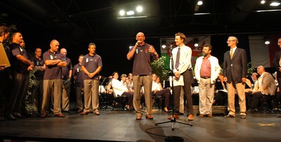 10.09.07 - Wales Team in France for Rugby World Cup - Wales Captain, Gareth Thomas gives a speech in French as he attends a reception that was put on by locals 
