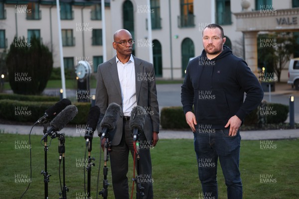 220223 - WRU CEO Nigel Walker and Ken Owens announce that the Wales v England match will go ahead at the Vale Hotel, Cardiff, after a meeting to discuss issues with player contracts and pay terms