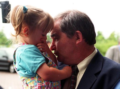 290698 - Wales Rugby team arrive home -  Dennis John with granddaughter Katie 