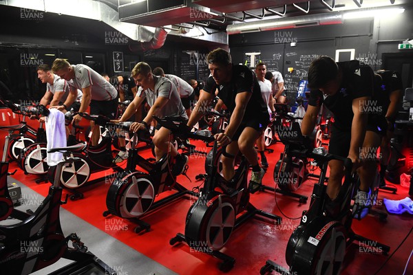 251022 - Wales Rugby Altitude Training - Josh Adams, Garth Anscombe, Sam Costelow, Rhys Priestland and Louis Rees-Zammit during a atitude bike session