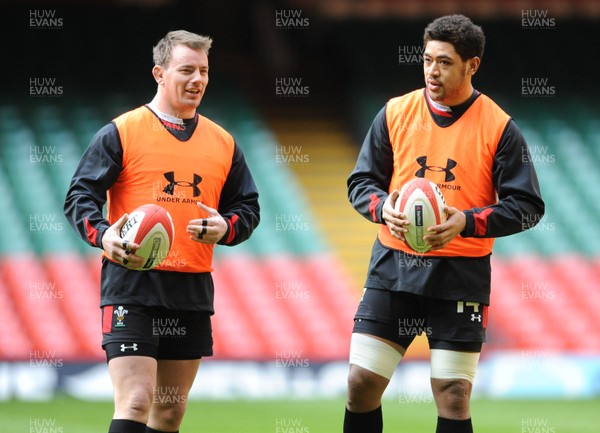 010213 - Wales Rugby Captains Run -Matthew Rees and Toby Faletau during training