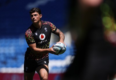 030726 - Wales Rugby Captains Run ahead of their first Nations Championship game against Fiji tomorrow in Cardiff - Louis Rees-Zammit during training