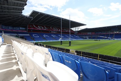 030726 - Wales Rugby Captains Run ahead of their first Nations Championship game against Fiji tomorrow in Cardiff - General View of Cardiff City Stadium with rugby posts