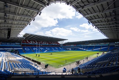 030726 - Wales Rugby Captains Run ahead of their first Nations Championship game against Fiji tomorrow in Cardiff - General View of Cardiff City Stadium with rugby posts