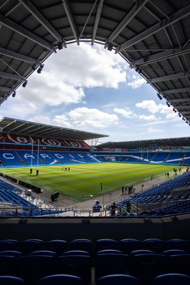 030726 - Wales Rugby Captains Run ahead of their first Nations Championship game against Fiji tomorrow in Cardiff - General View of Cardiff City Stadium with rugby posts