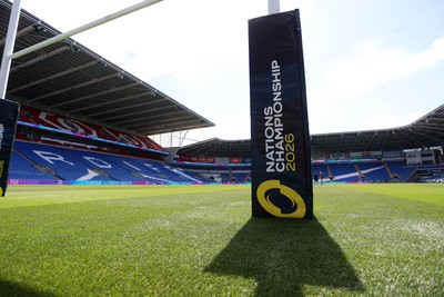 030726 - Wales Rugby Captains Run ahead of their first Nations Championship game against Fiji tomorrow in Cardiff - General View of Cardiff City Stadium with rugby posts