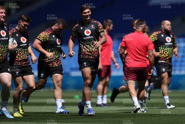 030726 - Wales Rugby Captains Run ahead of their first Nations Championship game against Fiji tomorrow in Cardiff - Louis Rees-Zammit during training