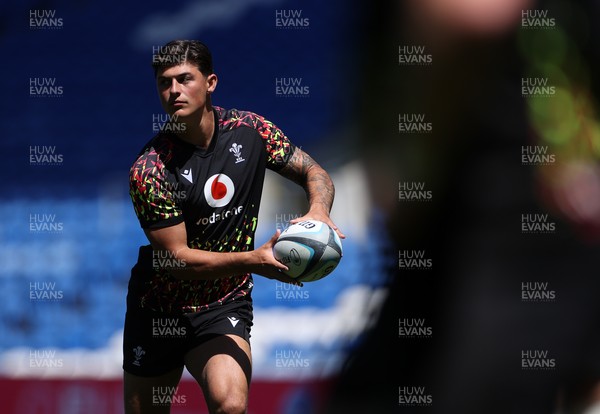 030726 - Wales Rugby Captains Run ahead of their first Nations Championship game against Fiji tomorrow in Cardiff - Louis Rees-Zammit during training