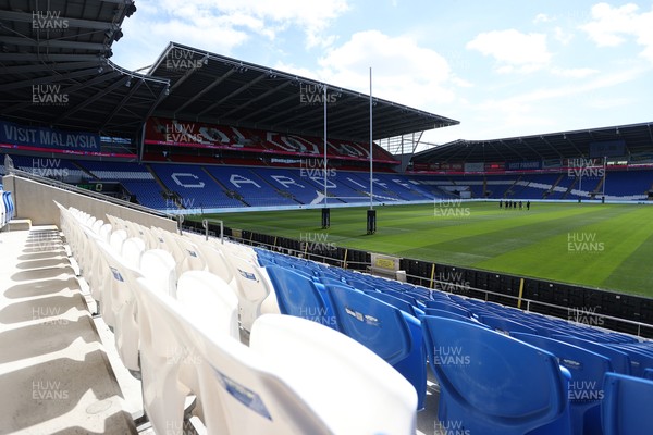 030726 - Wales Rugby Captains Run ahead of their first Nations Championship game against Fiji tomorrow in Cardiff - General View of Cardiff City Stadium with rugby posts