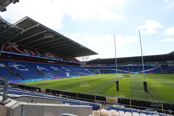 030726 - Wales Rugby Captains Run ahead of their first Nations Championship game against Fiji tomorrow in Cardiff - General View of Cardiff City Stadium with rugby posts