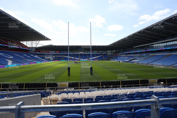 030726 - Wales Rugby Captains Run ahead of their first Nations Championship game against Fiji tomorrow in Cardiff - General View of Cardiff City Stadium with rugby posts